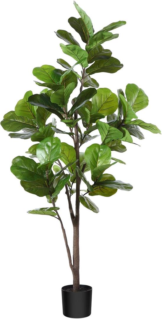 CROSOFMI Artificial Fiddle Leaf Fig Tree 62 Inch Fake Ficus Lyrata Plant with 68 Leaves Faux Plants in Pot for Indoor Outdoor House Home Office Garden Modern Decoration Perfect Housewarming Gift