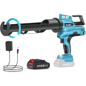 Seesii Electric Caulking Gun 29oz, Cordless Caulk Gun with a 2000mAh Battery, Stepless Speed, Anti-Drip, Led Light, Battery Powered Caulking Gun for Filling, Sealing (Sky Blue)
