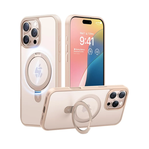 TORRAS Ostand for iPhone 16 Pro Max Case, [Fit for MagSafe][Shockproof Military Grade][Sturdy Kickstand & Ring Holder] Translucent Slim Magnetic Phone Case for iPhone 16 Pro Max 6.9" 2024, Rose Gold