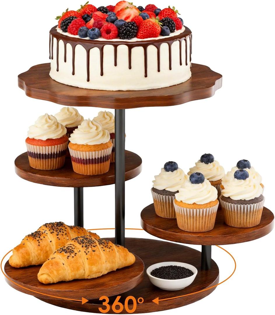 4 Tier Round Cupcake Tower Stand for 50 Cupcakes, Vintage Farmhouse Tiered Cake Tower with 360 Serving Tray for Dessert Display, Ideal for Wedding Birthday Baby Shower Tea Party Christmas