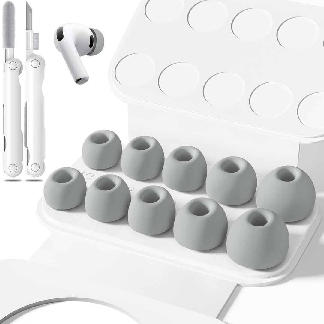 Inesore 5 Pairs Replacement Ear Tips for AirPods Pro 3 (2025) with Portable Storage Box & Cleaner Pen,Built-in dust Guard Screen Silicone Ear Tips 5 Sizes (XXS/XS/S/M/L)-Grey