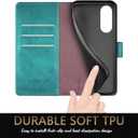 SUANPOT Compatible with Samsung Galaxy S25 Edge Wallet case with RFID Blocking Credit Card Holder,Flip Book PU Leather Protective Cover Women Men for Samsung S25 Edge case Blue Green