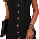 Disamer Summer Dresses for Women 2025 Sundresses Beach Swimsuit Coverups Vacation Sleeveless Button Down Spring Sun Dress (Medium, Liu Black)