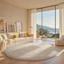 Ophanie Round Rug 7Ft White Circle Area Rug, Aesthetic Room Decor, Fluffy Fuzzy Bedroom Carpet, Plush Soft Shaggy Living Room Rugs for Kids Home Decor, Nursery (7ft x 7ft 3- White)