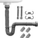 Flexible Sink Drain Pipe 1-1/2" Expandable Flexible P-Trap Sink Drain Pipe 11"-31" P Trap Tubing Pipe for Kitchen Sink Garbage Disposal Bathroom Sink 1-1/4" Adapter Included-Gray