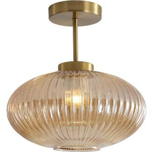 KCO Lighting Amber Bubble Glass Ceiling Light Mid Century Modern Semi Flush Mount Ceiling Lights Farmhouse Gold Flush Mount Ceiling Light Fixture Large for Hallway Entryway Porch, Amber 