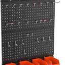 TORACK Garage Metal Pegboard with Accessories, Tools Organizer Peg Board with Pegboard Hooks, Bins, Tool Storage Pegboards for Wall(Black)