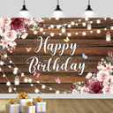 YinQin 180x120 cm Rustic Wood Flower Happy Birthday Backdrops Cloth 71x47 inch Bday Photography Backgrounds Wooden Floral Butterfly Happy Birthday Sign Banner Decoration for Women Girl (Wood)