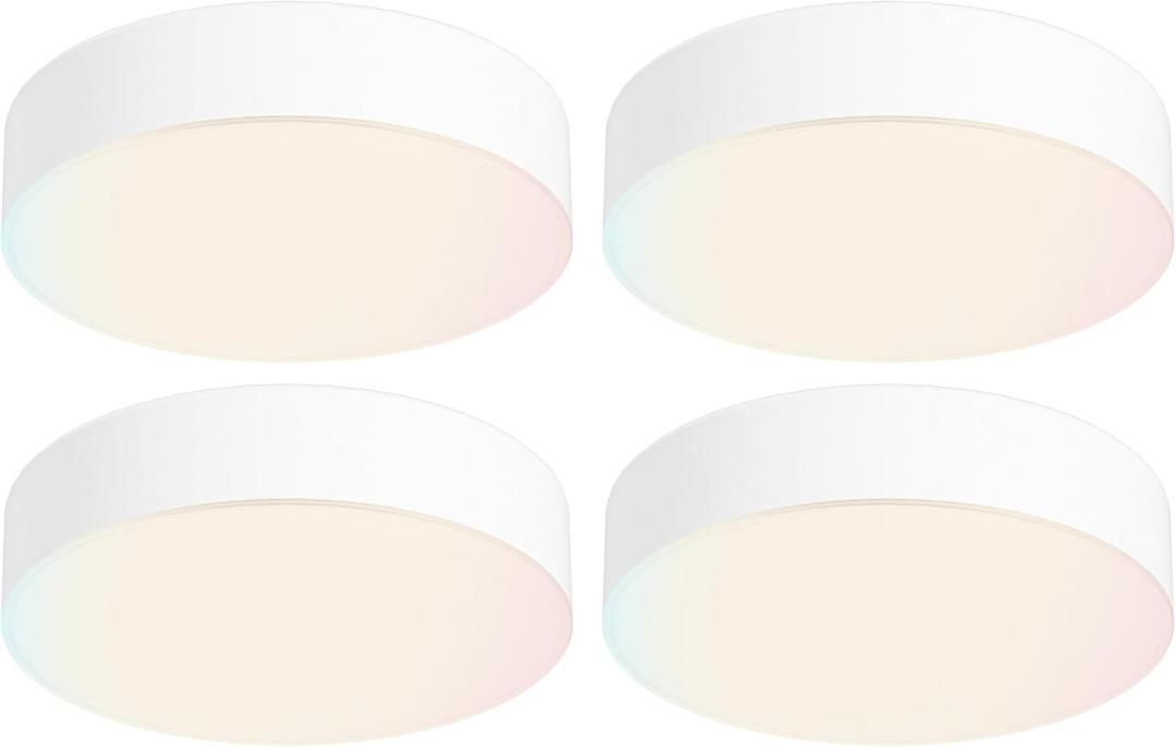 ZAGO 5 Inch LED Frameless Surface Mount Ceiling Light, 5CCT Switchable, Shower Rated Twist in Contemporary Mini Flush Mount Light, 120V, 60W Equivalent, ETL Certified, Dimmable, White, 4 Packs