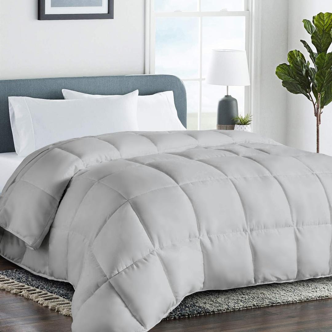 COHOME California King Size Comforter, All-Season Quilted Down Alternative Duvet Insert, Luxury Hotel GentleSoft Comforter with Anti-Clump Tech & 8 Tabs - Reversible - Light Grey 96x104 inches