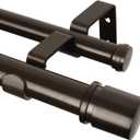 Double Curtain Rod 66 to 120 Inch, HOTOZON 1 Inch Heavy Duty Curtain Rods for Windows, Telescoping Double Drapery Rod with Simple Cap Finials, Bronze