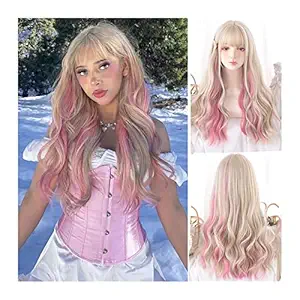 Kaneles Blue Wigs for Women Long Curly Wavy Soft Heat Resistant Synthetic Fiber Party Cosplay Accessories Wigs(Blue)