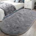 LOCHAS Bedroom Rug 2.6' x 5.3', Gray Fluffy Shaggy Area Rug for Bedroom Bedside, Soft Oval Throw Rugs Carpet for Kids Girls Nursery Living Room Home Decor