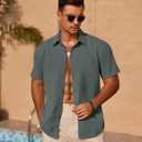 COOFANDY Mens Casual Short Sleeve Shirts Summer Beach Shirt Button Down Textured Shirts Vacation Hawaiian Shirts (Gray, S)