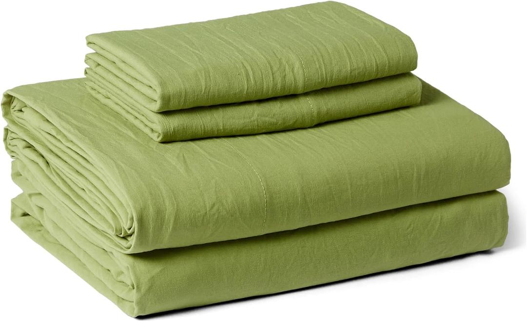 Amazon Basics Queen Bed Sheet, 4-Piece Bedding Set, Double Brushed Microfiber, Ultra Soft, Easy Care, Green
