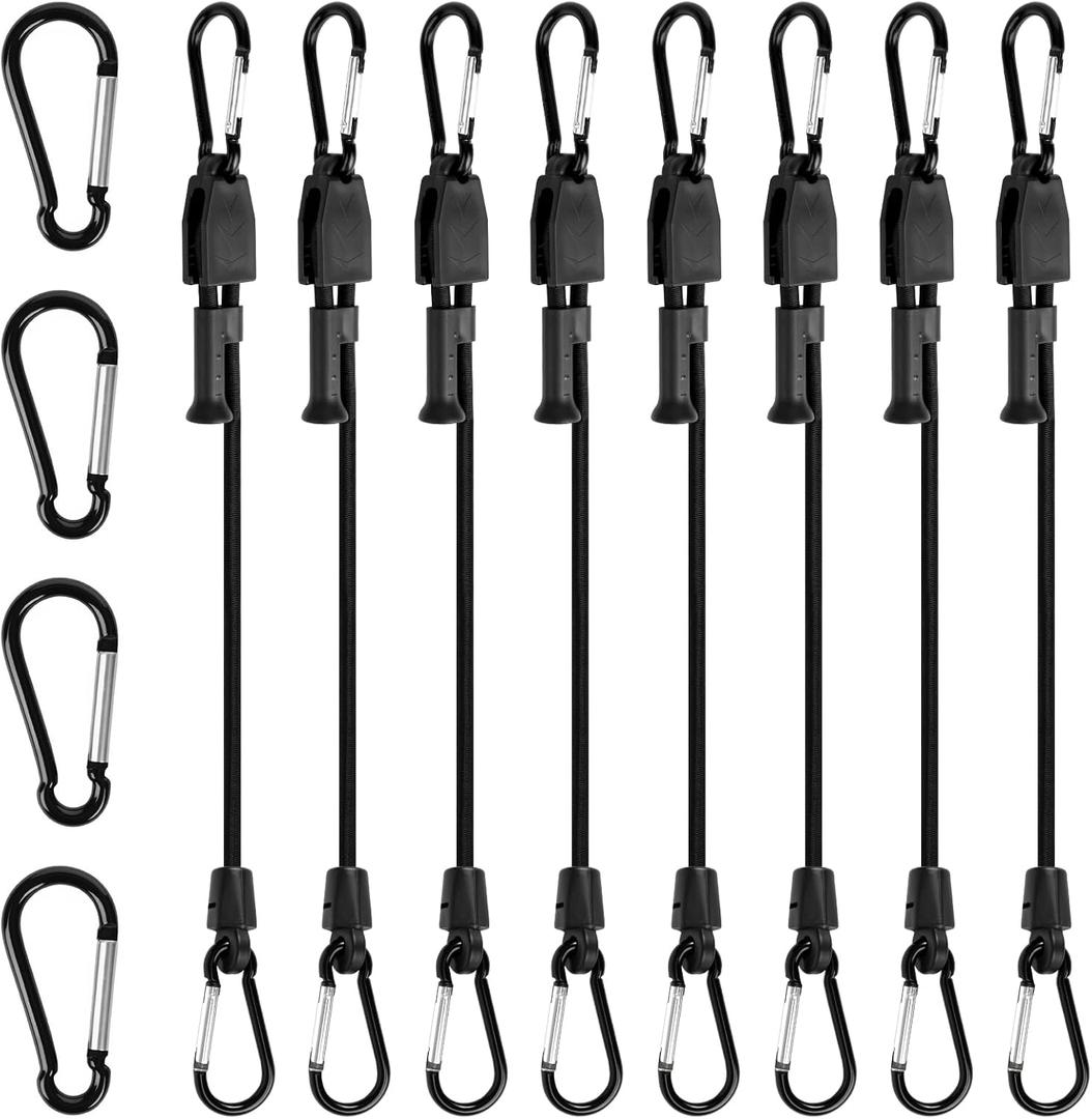 Black Bungee Cords with Hooks 24 in, with 8 Pcs Adjustable Carabiner Bungee Straps and 4 Spare Clips, UV Resistant Shock Cord
