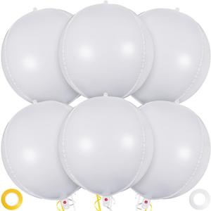 Metallic White Balloons, 22 Inch Large Sphere Round Balloons, 6 Pcs White Foil Mylar Balloons for Birthday Baby Shower Halloween Party Decorations Supplies