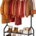 Sturdy Clothing Rack with Shelf, Metal Garment Rack with Leveling Feet for Hanging Clothes, Freestanding Clothes Rack for Bedroom, Apartment & Small Spaces, Black