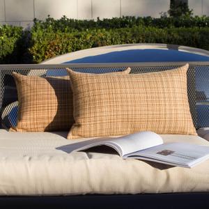 Kevin Textile Outdoor Waterproof Throw Pillow Covers 12x24 Inch Pack of 2 Woven Faux Linen Farmhouse Decorative Water Resistant Lumbar Cushion Covers for Tent Patio Garden Couch Sofa Beige