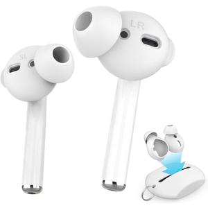 AhaStyle 4 Pairs AirPods Ear Tips Silicone Earbuds Cover [Not Fit in The Charging Case] Compatible with Apple AirPods (2 Pair Large & 2 Pairs Small, White)