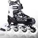 Kuxuan Boys Adjustable Inline Skates with Light up Wheels, Fun Illuminating Skates for Kids Girls Youth (Small(Kids 10-11 US), Black Came)