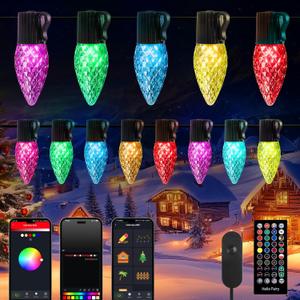 Brightown C9 LED Christmas Lights Outdoor, 150LED RGB Smart Christmas Tree Lights Music Sync DIY APP Controlled, Waterproof Connectable C9 String Lights for House Indoor Patio Xmas Decoration (99 Ft)