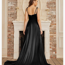 BABYONLINE D.R.E.S.S.Women's Satin Prom Dress Spaghetti Straps Split Bridesmaid Long Formal Wedding Guest Evening Party Gowns, S, Black