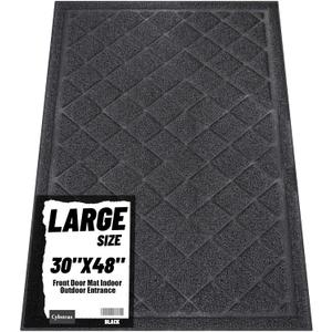 Front Door Mat Outside Entrance, 30" x 48" Heavy Duty All-Season All-Weather Waterproof Doormat Trap Dirt and Moisture Easy Clean Low Profile Patio Porch Entryway Mat (2'6" x 4' (Rectangular), Black Diamond)
