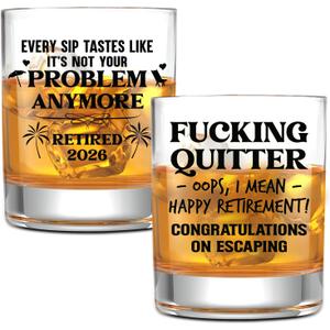 NewEleven Funny Retirement Gifts for Men 2026 - Quitter Retired Gift for Man, Goodbye, Farewell Gifts For Coworkers, Friends - Retirement Gift For Men From Friend, Family, Colleague - Whiskey Glass