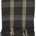 Plaid Black & Tan Fringed Woven Cotton Blend Throw