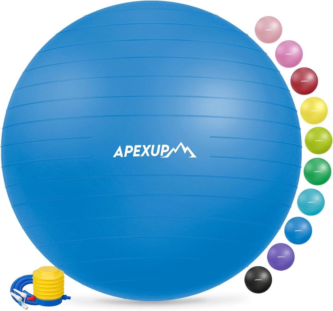 APEXUP Yoga Ball Exercise Ball Anti Slip Heavy Duty for Fitness, Balance & Core Workout (M (19"~22) 55cm, Blue)