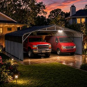 Garvee 20x24 ft Heavy Duty Metal Carport Garage with Solar Light, Grey
Galvanized Steel Car Canopy Shelter with Side Walls & Solar Sensor Light, All-Weather Outdoor Protection for 2 Cars/Trucks