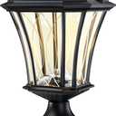 19.6" Solar Post Lights, Dusk to Dawn Outdoor Post Lights Solar Lamp Post Light, Black Pole Lights Outdoor with Pier Mount Base, Waterproof Outdoor Lamp Post for Yard FrontDoor Pathway Garage, 1 Pack (Dual Color Temp-LED Panel)