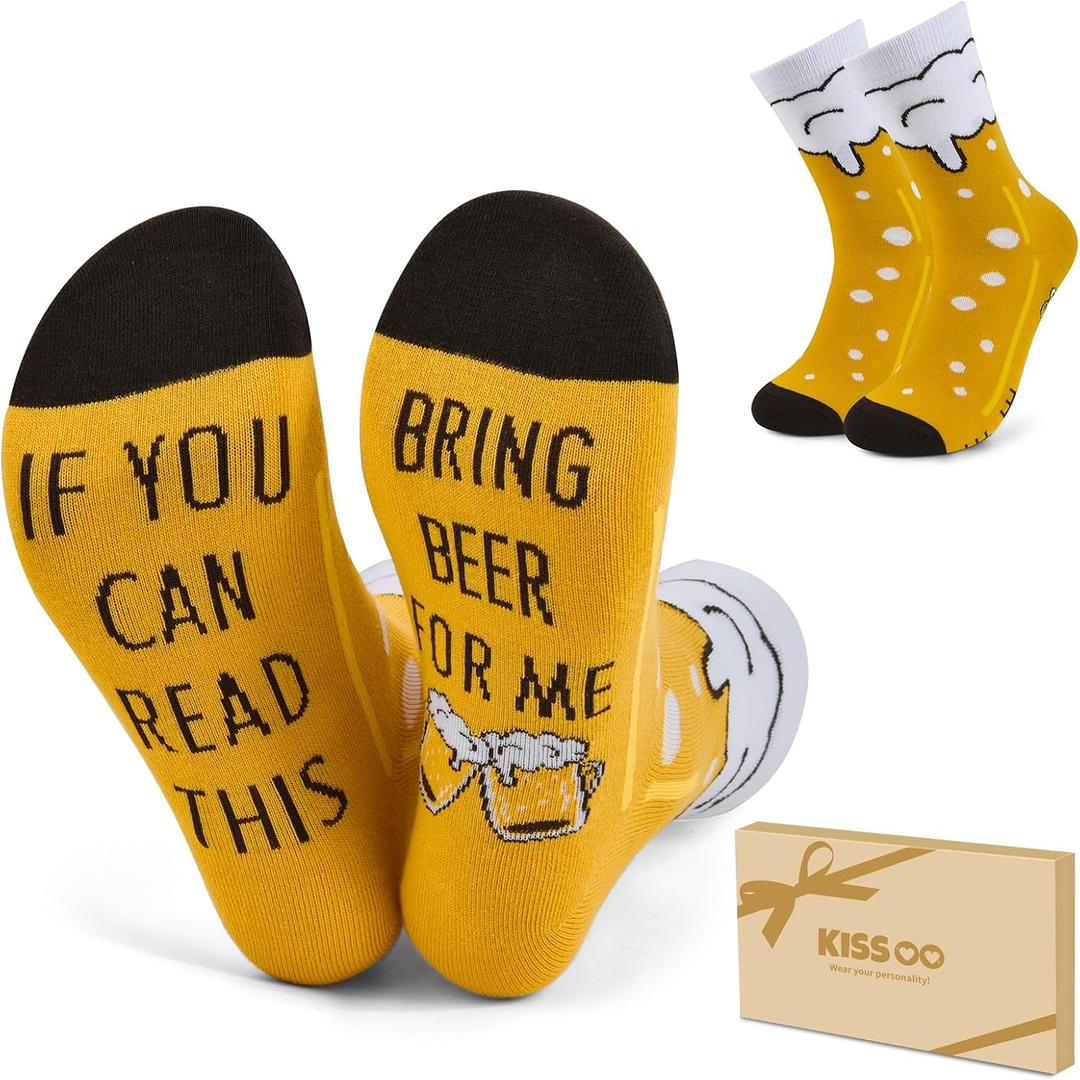 Beer Whisky Gifts Christmas Stocking Stuffers for Dad from Daughter Son Birthday Gifts Funny Socks for Him Men (Beer)