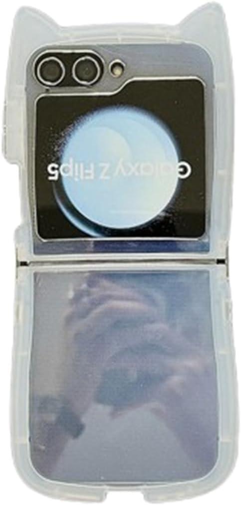 Cute Cartoon cat Ear Case for Samsung Galaxy Z Flip 6/Z Flip 7 FE, Funny Kawaii Transparent Soft TPU Shookproof Phone Protective Cover