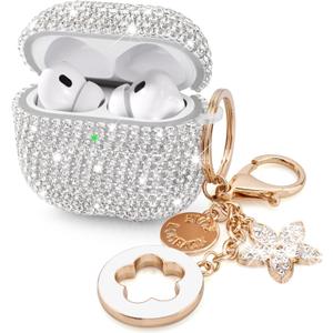 Case for Apple Airpods Pro 3 Case Cover 2025, VISOOM Bling Jewerly Airpods iPods Pro3 Cases Cute Glitter Diamond Airpod iPod Pro3 Cases Rhinestone AirPods iPods Pro 3rd Gen Cas with Keychain for Women