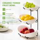 HBlife Fruit Bowl for Kitchen Counter - 3 Tier Ceramic Fruit Rack, Fruit Basket for Fresh Fruit&Veggies, Tiered Fruit Platter Serving Trays for Party