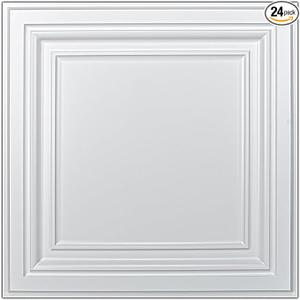 Art3d PVC Ceiling Tiles, 3D Plastic Sheet in White, 2 x 2 ft, 24-Pack | Lightweight, Waterproof, No Sag and Breakage, Compatible with Grid System, Perfect for Basement, Kitchen