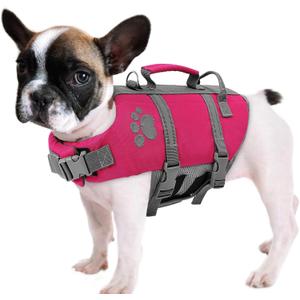 Queenmore XS Dog Life Jacket, Puppy Life Jackets for Small Dogs, Doggie Life Vest for Swimming, Lightweight Extra Small Dog Life Vest with Handle Adjustable Pet Preserver for Boating, Cat Lifevest (Fuchsia Pink)