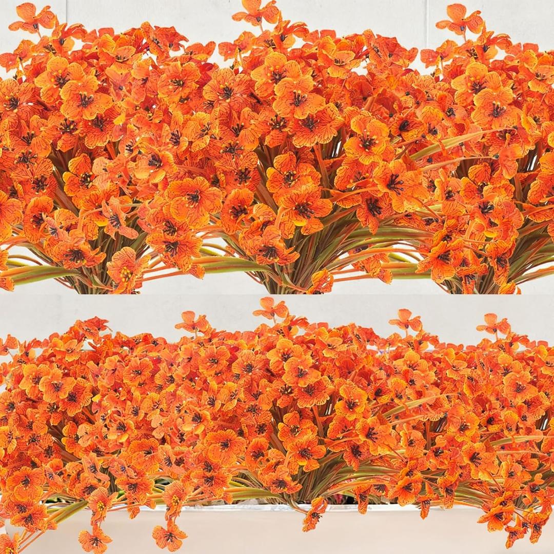 30 Bundles Artificial Fall Flowers for Outdoors Fake Faux Fall Flowers for Decoration No Fade Plastic Flowers in Vase for Thanksgiving Xmas Decor Garden Patio Porch Window Home Wedding (Orange)