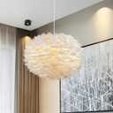 NZV Modern White Feather Chandelier for Bedroom 19.7in Girls Room White Pendant Light Modern Feathers Light Fixture Romantic Hanging Ceiling Lighting for Kitchen Island Dining Room Foyer Hallway