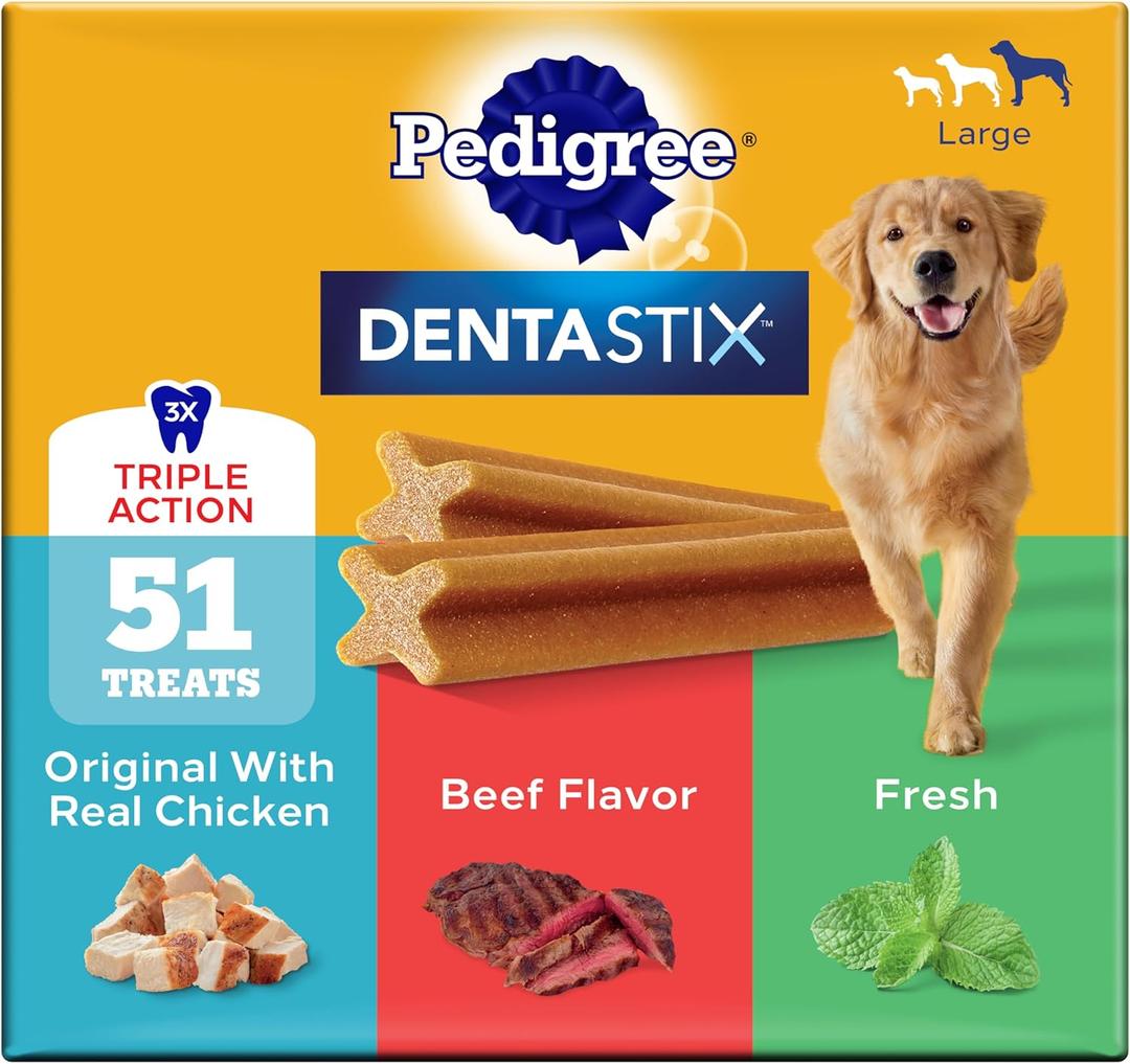 Pedigree Dentastix Large Dog Treats, Original, Beef & Fresh, 2.73 lb. Variety Pack (51 Treats Total), BBD: 04/27