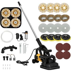 4-Head Concrete Grinder Machine with Handle & Auxiliary Wheels, 3800W Motor