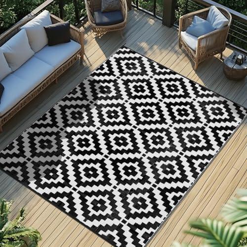Favoyard Outdoor Rug 8x10 ft Waterproof Reversible Patio Plastic Straw Rugs for Decor Clearance Outside Large RV Camping Area Carpet Mat for Porch Deck Balcony Pool Backyard Picnic Beach Camper Door