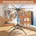 4-Leg Clothes Drying Rack with 6 Adjustable Poles, 20 Windproof Hooks and 2 Sock Clips Foldable Laundry Drying Rack, Space-Saving Indoor/Outdoor Clothes No-Installation Drying Stand, Black