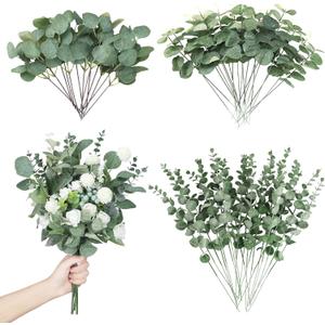 Giegxin 90 Pcs 3 Kinds Mixed Eucalyptus Leaves Stems Bulk Artificial Silver Dollar Leaves Picks Dried Eucalyptus Bundle Faux Spray for Wedding Vase Bouquet Floral Arrangement (Green)