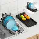 ANTOPY Sink Dish Drying Rack - Expandable Small Dish Rack Over Sinks with Silicone Drying Tray, Dish Drainer for Kitchen Counter with Cutlery Holder, Drying Rack Fit for 14-19 Kitchen Sink