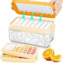 Ice Cube Tray with Lid and Bin, 64 pcs Ice Tray Kit with Ice Scoop, Ice Cube Pop Out Tray, Ice Cube Trays for Freezer, Ice Cube Molds, BPA Free, Easy Release Stackble Spill-Resistant ZZWILLB (Orange) (2 Layers)