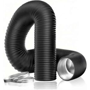 4 Inch 8 Feet Black Dryer Vent Hose Heavy Duty Dryer Vent Duct Kit, Flexible Aluminum Dryer Vent Pipe with Clamps for HVAC, Laundry Dryer Exhaust Hose Replacement