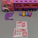 Unicorn Truck Toys for 2 3 4 5 6 7 Year Girl Toddler Foldable Track 2 Player Race Mode Friction Power Toy Cars Light&Sound Push Transport Carrier W/ 6 Princess Cars Birthday Gift Idea for Kids Girls